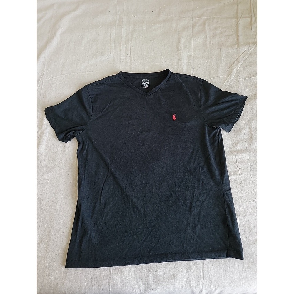 Polo Ralph Lauren V-Neck T-Shirt Mens Large Black Red Pony Logo Cotton Tee